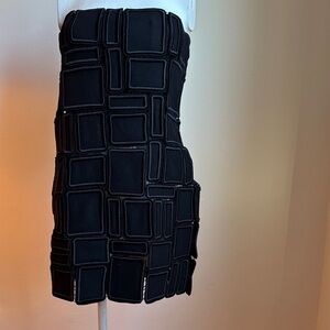 cult gaia Black Mini Dress with Geometric Patchwork